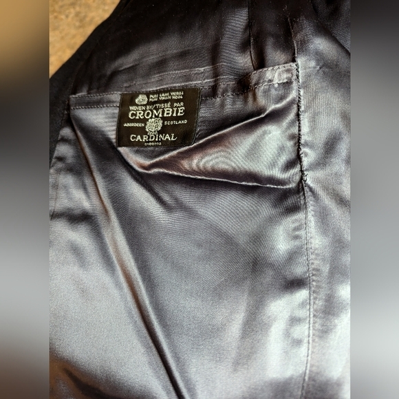 Harry Rosen Crombie Scotland pure virgin wool trench coat black/blue weave Sz M - Picture 15 of 17